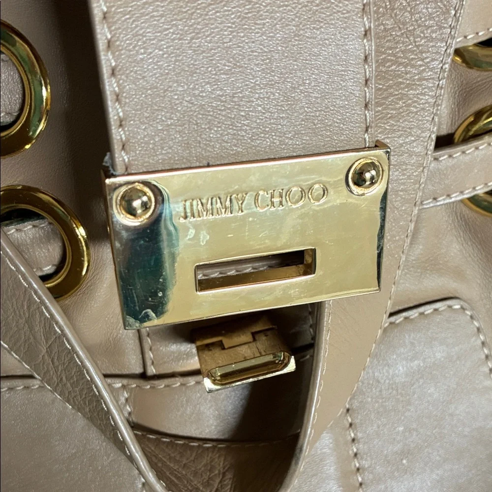 Jimmy Choo Cream Leather Shoulder Bag with Gold Accents - Picture 8 of 9